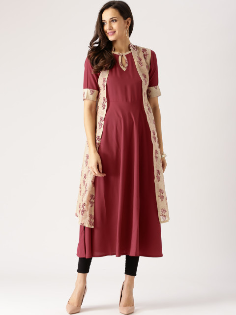 Solid A-Line Kurta with Ethnic Jacket